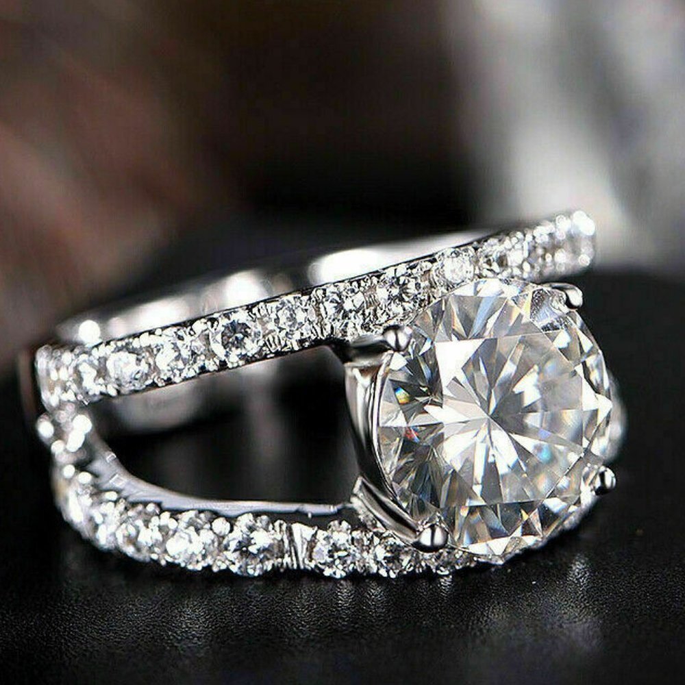 Lovely Unique Flower Shape Cz Double Layer Silver Romantic Women Rings K928 111$